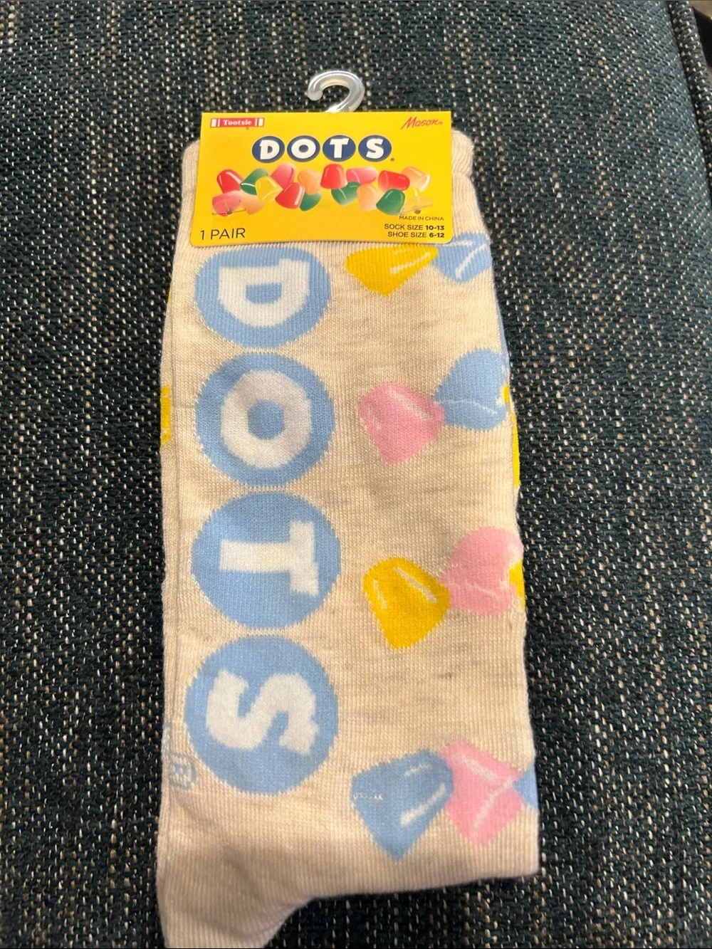 Dots Beige Crew Socks with Blue Logo and Pink & Yellow Hearts